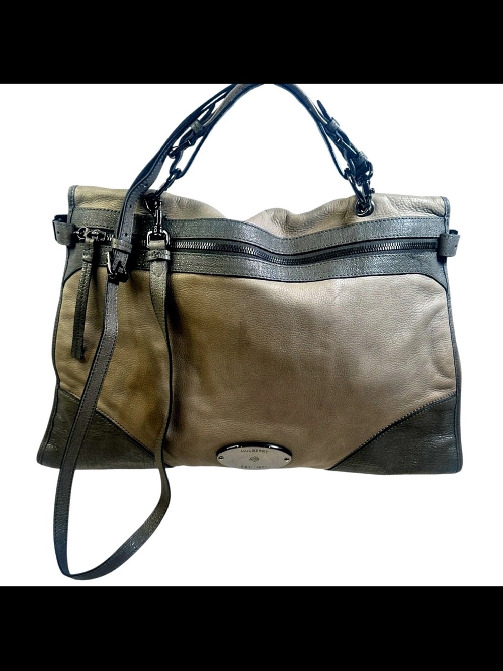 Mulberry Two-Tone Gray and Charcoal Leather Shoulder Bag - Picture 2 of 16